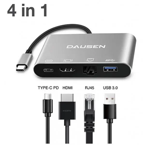תחנת עגינה למחשב נייד DAUSEN 4 IN 1 TYPE-C