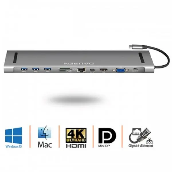 ⁦תחנת עגינה למחשב נייד DAUSEN 11 IN 1 TYPE-C⁩ – תמונה ⁦2⁩