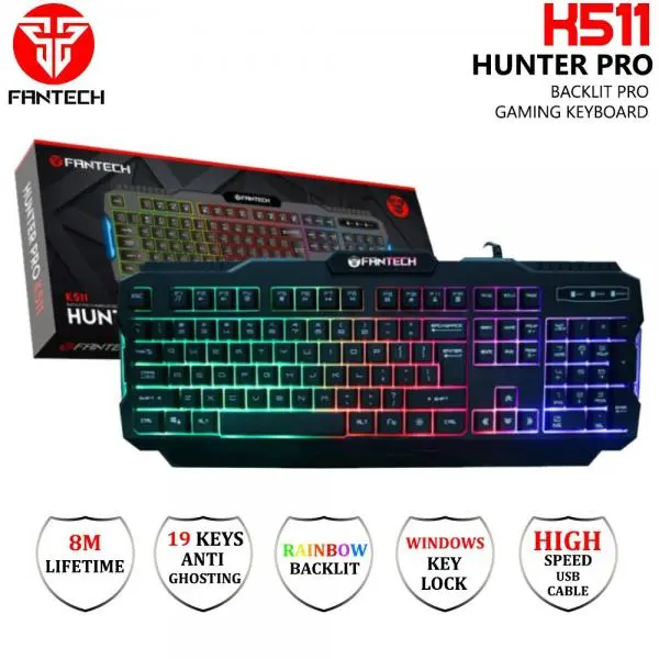 ⁦מקלדת גיימינג Fantech K511 Hunter Pro כולל תאורה צבעונית⁩ – תמונה ⁦3⁩