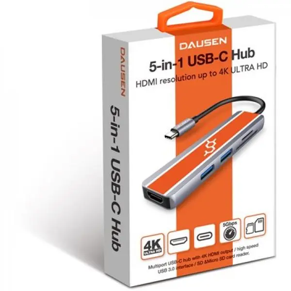 ⁦תחנת עגינה Dausen Type-C Hub 5 in 1⁩ – תמונה ⁦2⁩